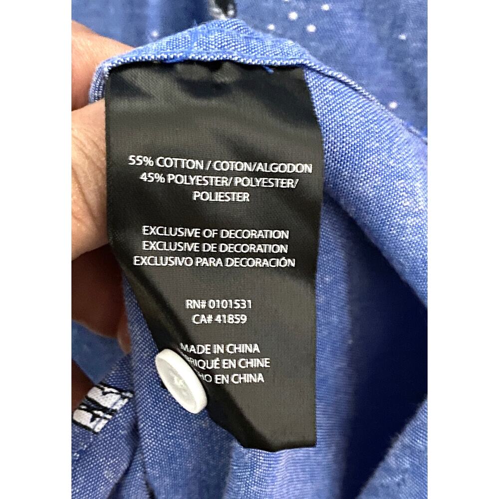 NASA Space Astronaut Mad Engine Oxford Blue Button Shirt Mens M All Over Print - Picture 8 of 8